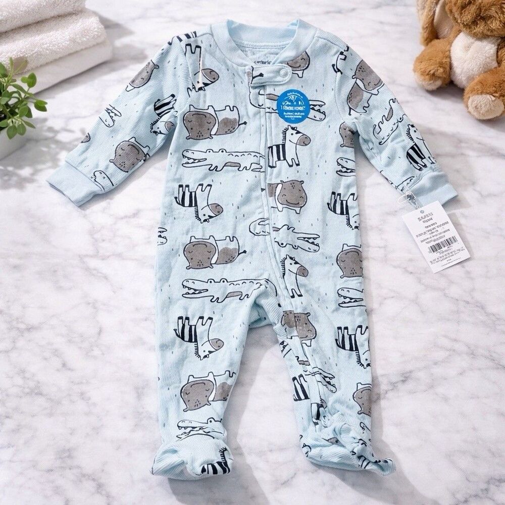 Carter’s Sleep & Play Blue Safari Baby Boy Girl 9M Zip One Piece NEW Unisex